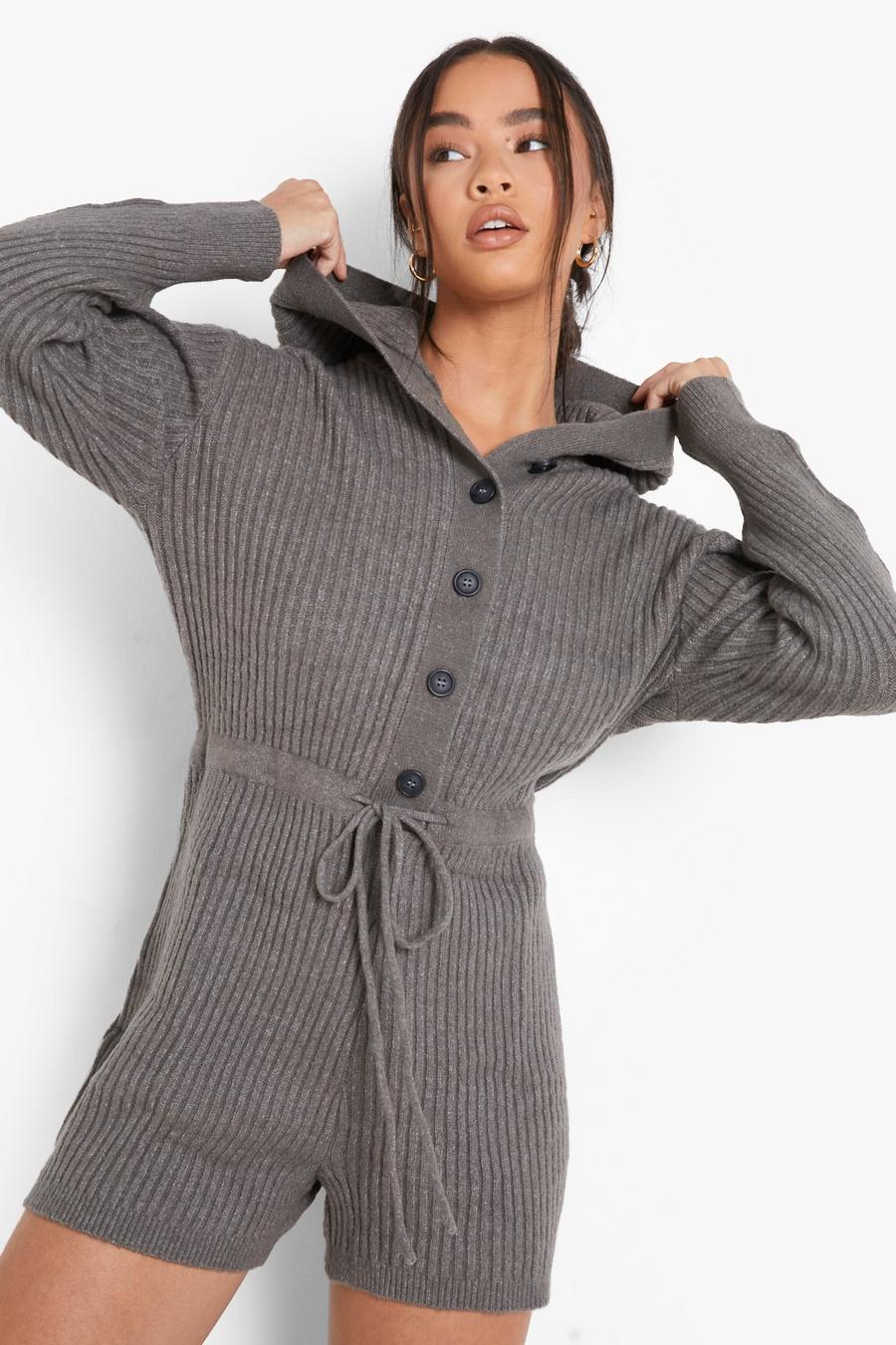 Charcoal Slouchy Rib Lounge Romper image number 1