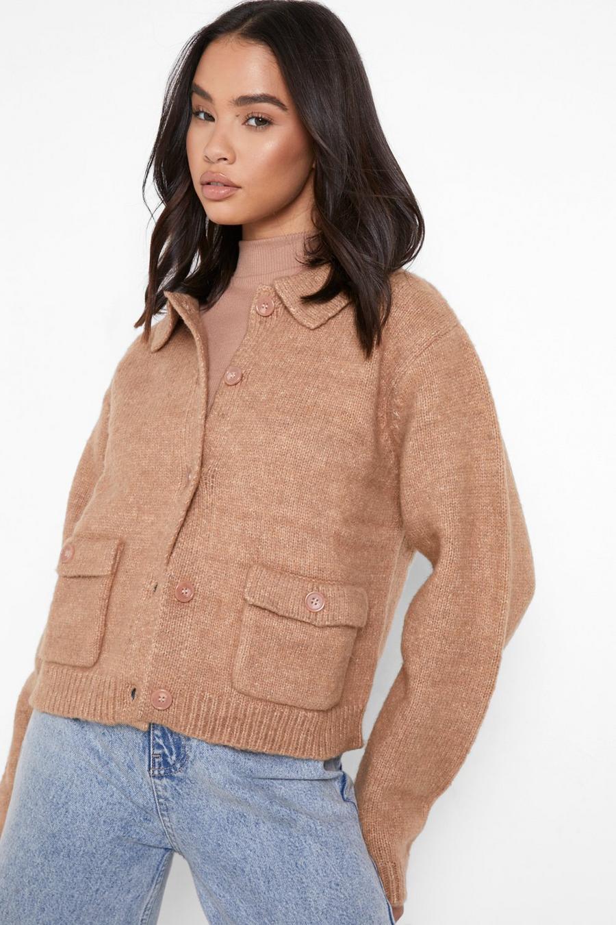Camel beis Knitted Shacket Cardigan