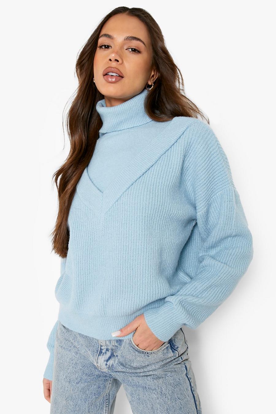 Blue Turtleneck Diamond Sweater