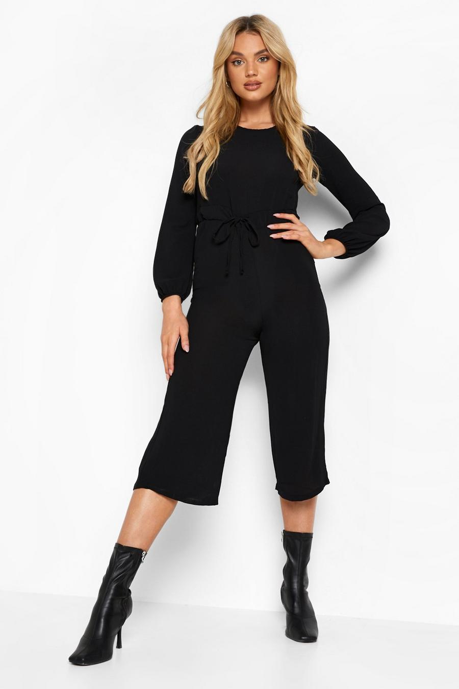 Langärmliger Culotte-Jumpsuit, Black image number 1