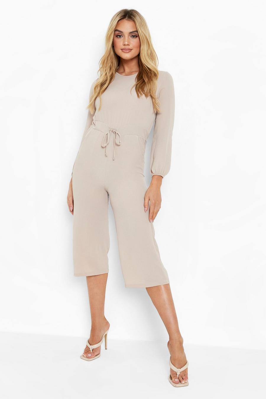 Stone beige Slouchy Long Sleeve Culotte Jumpsuit image number 1