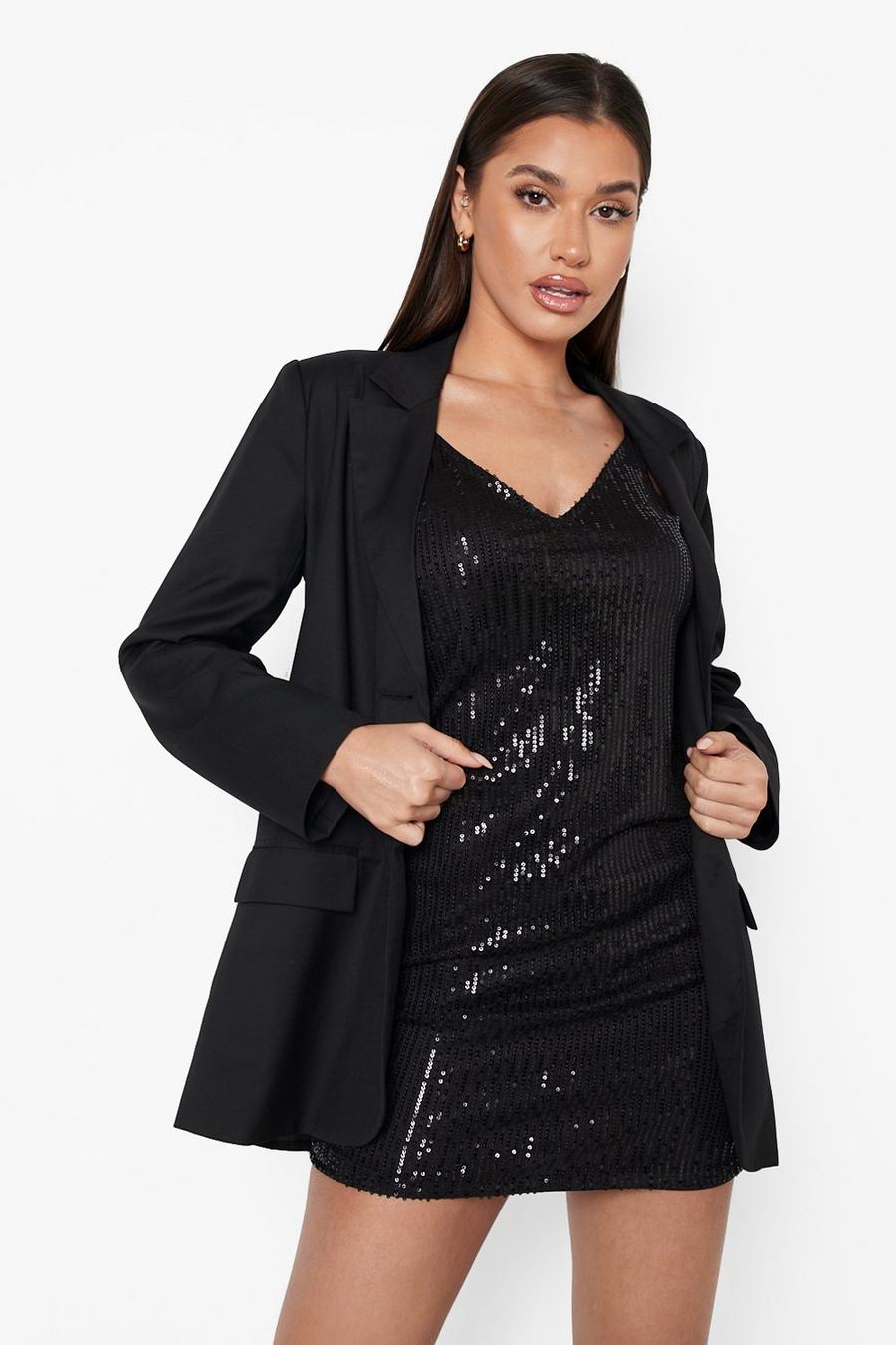 Black Sequin Slip Party Dress And Blazer