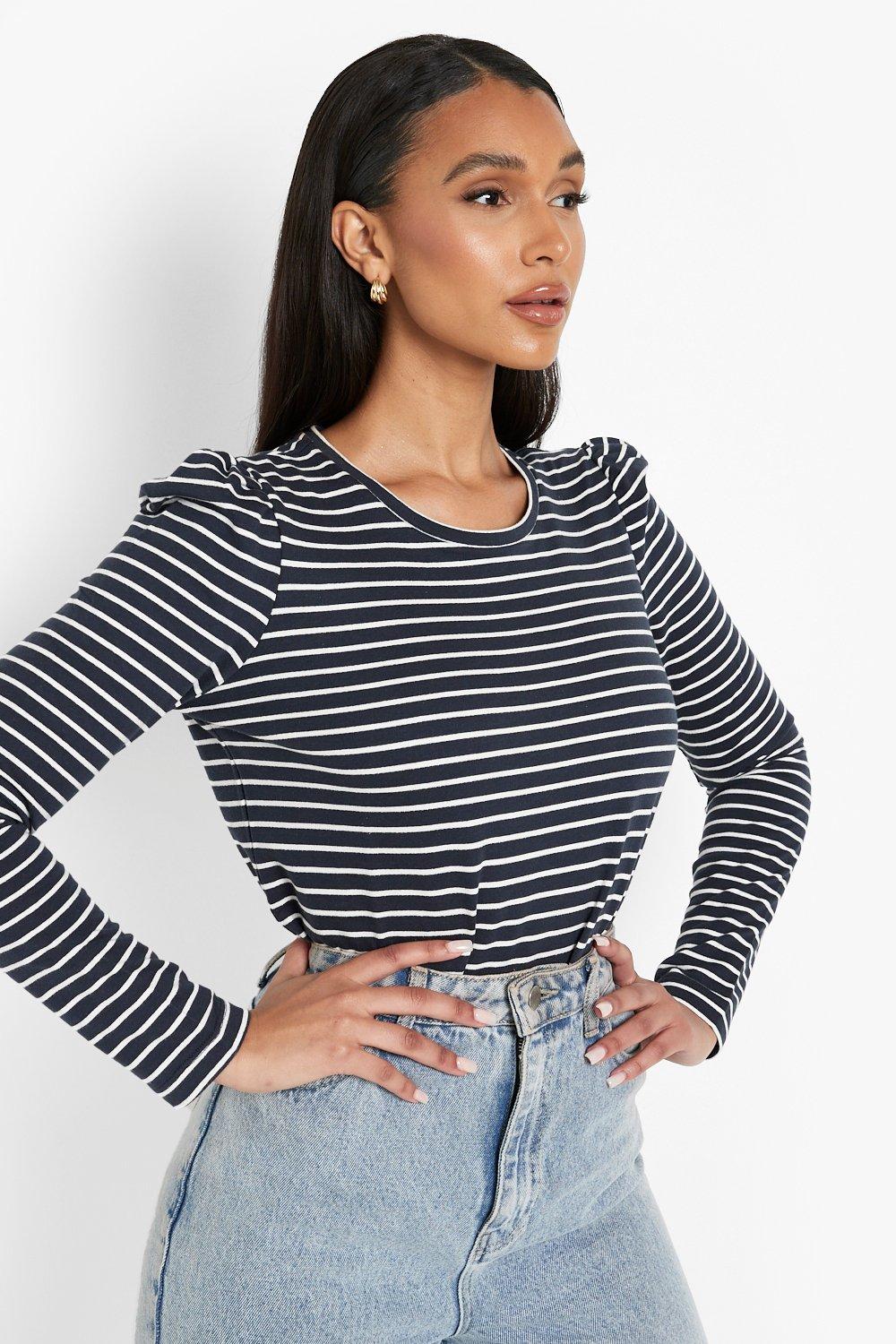 Striped puff sleeve top hot sale