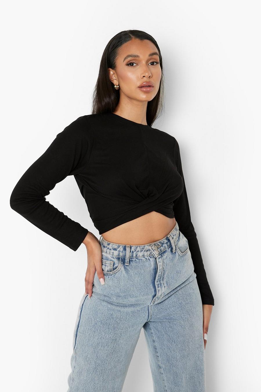 Black Long Sleeve Top With Twist Front