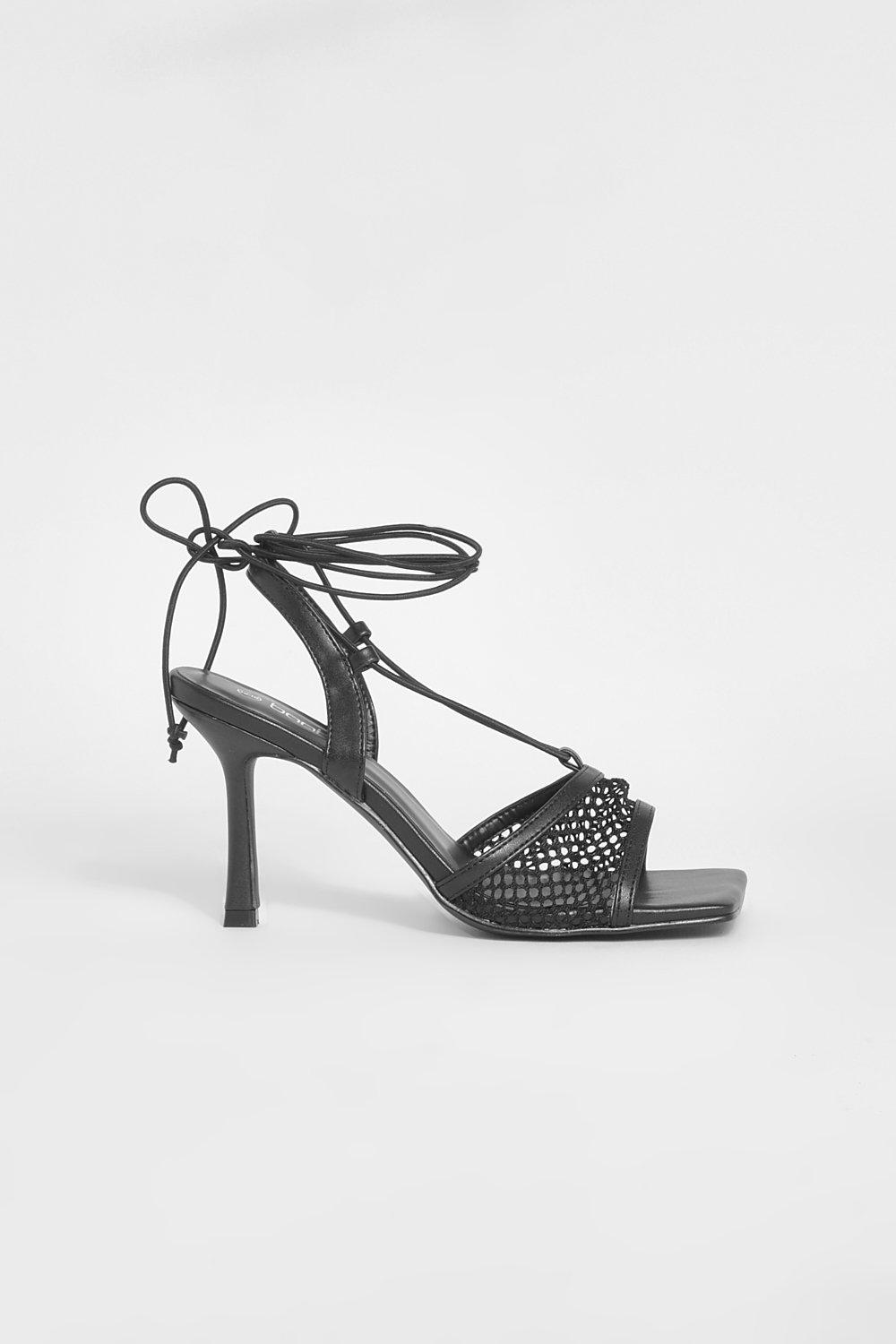 Square Toe Mesh Detail Strappy Heels