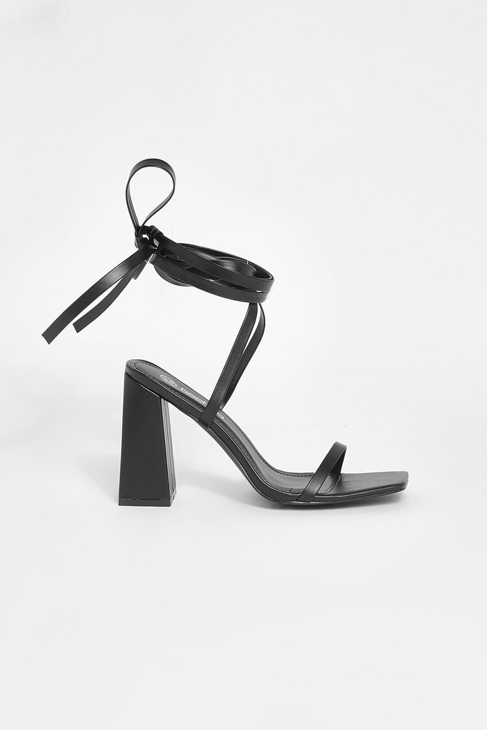 Black chunky hot sale strappy heels