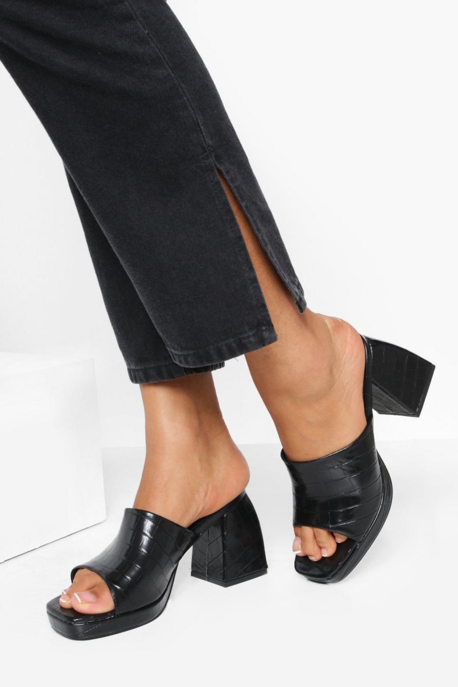 Black Croc Chunky Mules image number 1