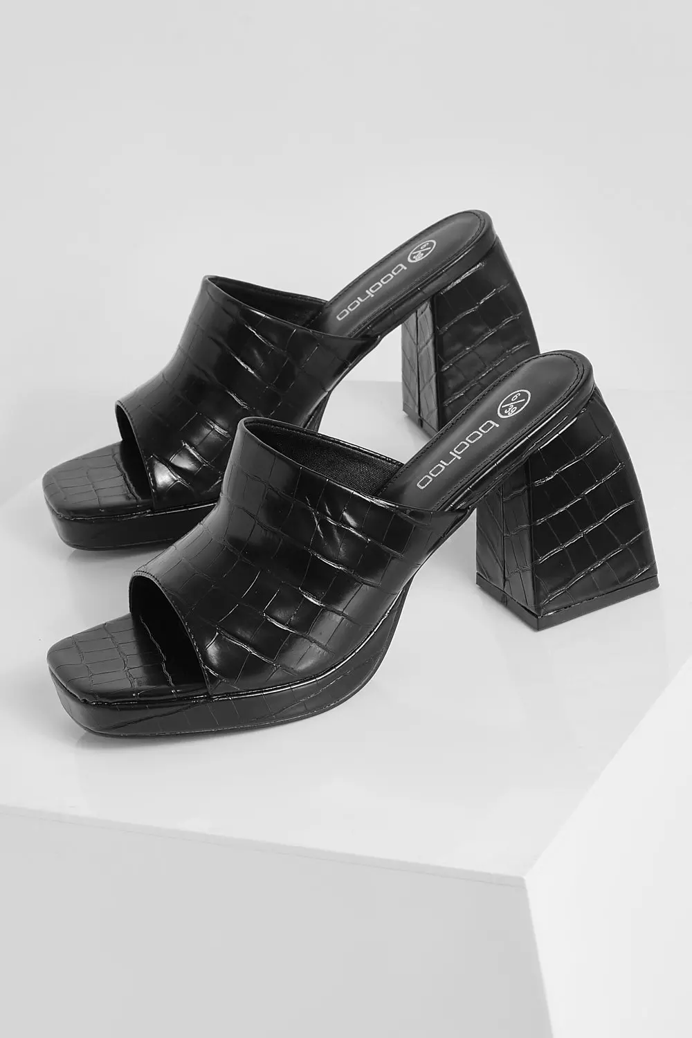 Black Croc Chunky Mules alternative image