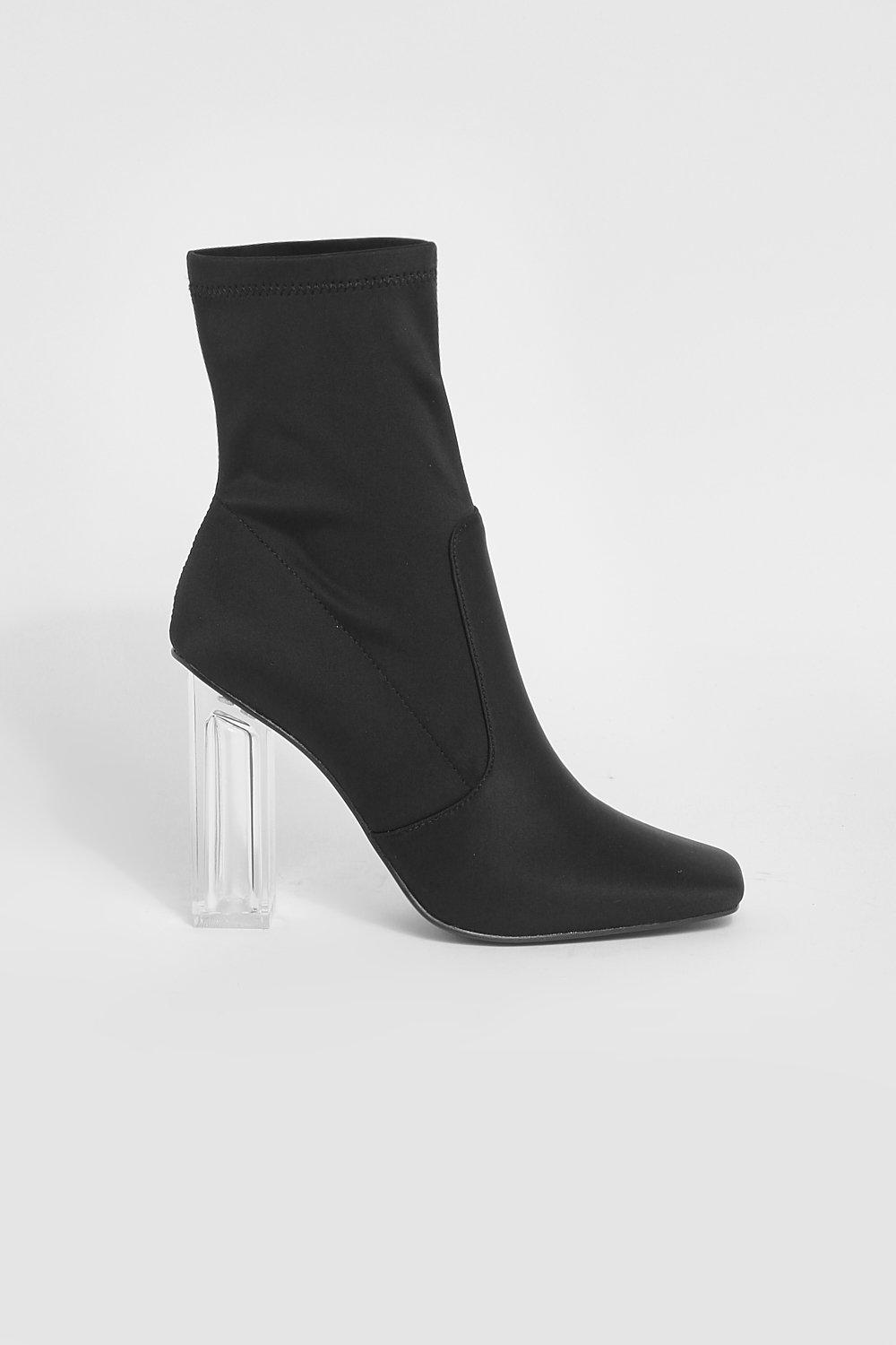 Clear Heel Pointed Sock Boots boohoo FI