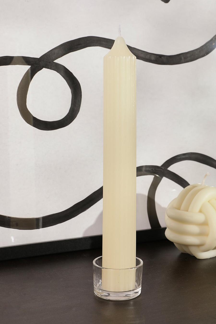 Cream Ribbed Decorative Candle image number 1