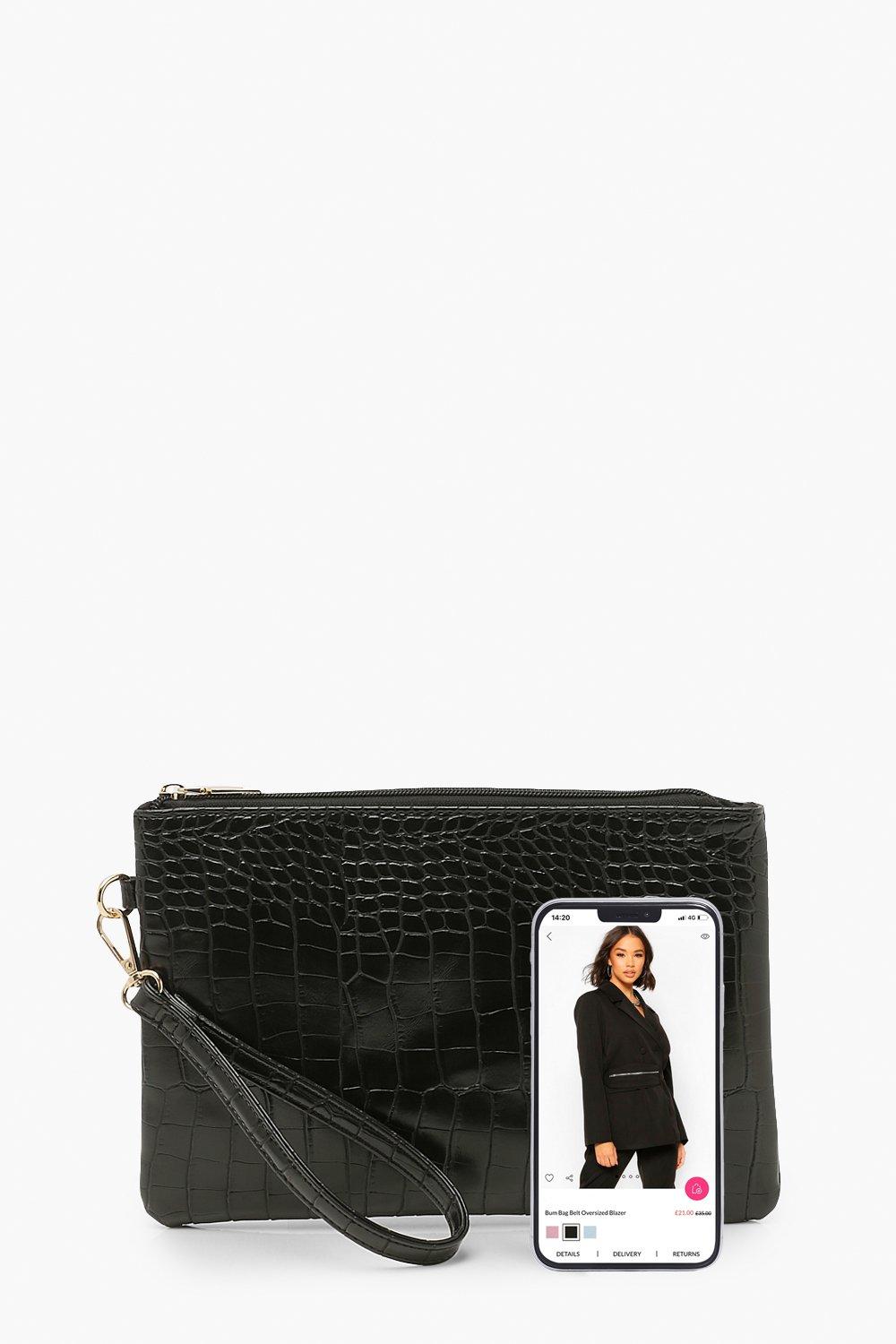 Black croc clutch deals