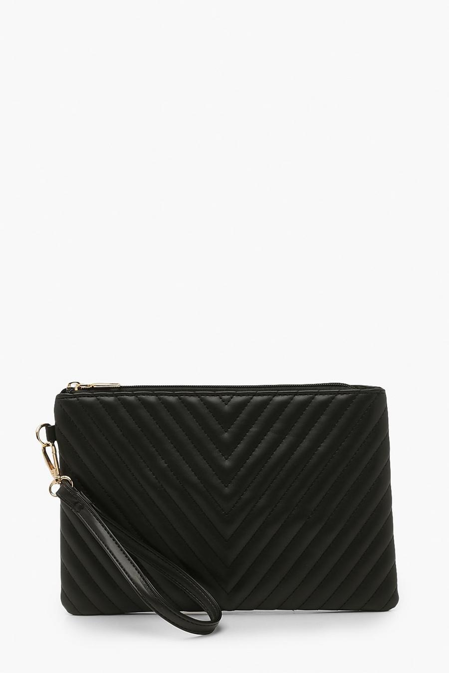 Black Quilted Zip Clutch Bag image number 1