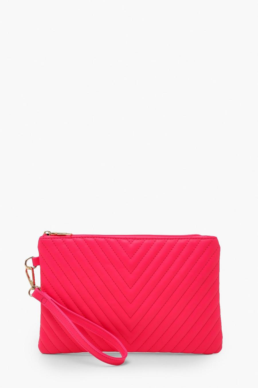 Hot pink Quilted Zip Clutch Bag image number 1