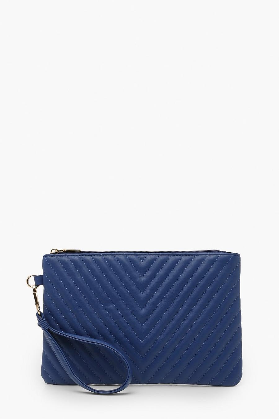 Blue Quilted Zip Top Clutch Bag image number 1