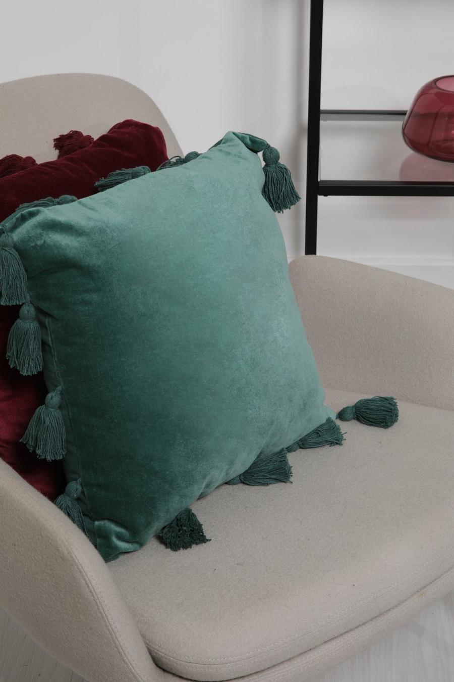 Green Tassel Velvet Cushion image number 1