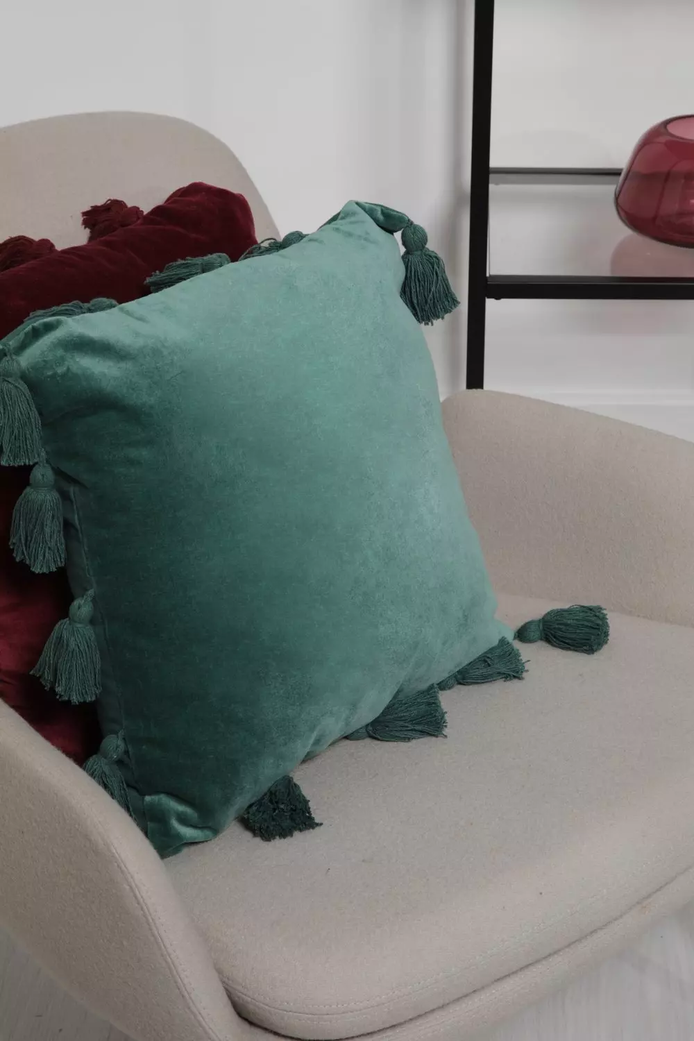 Green tassel cushion hotsell