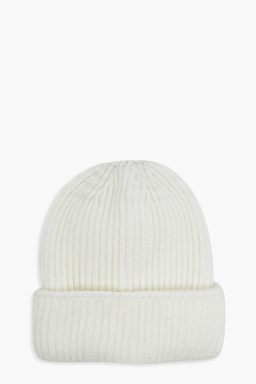 Cream Ribbed Beanie image number 1