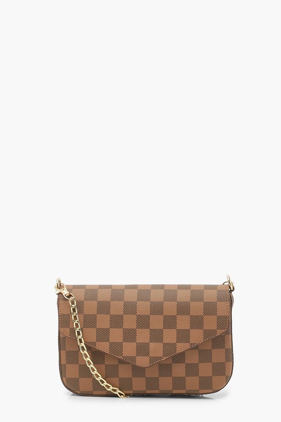 Brown Check Chain Mini Bag