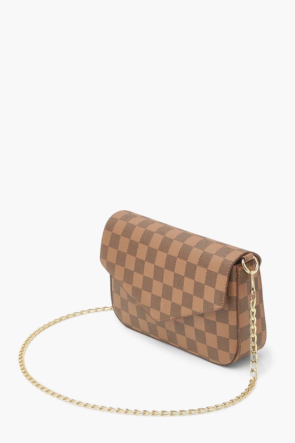 Brown Woven Checker Shoulder Bag