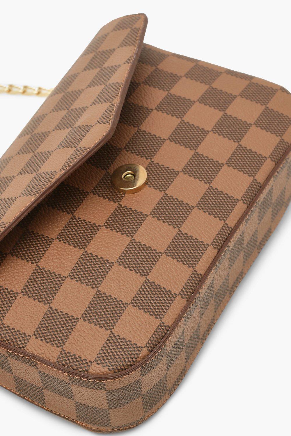 Brown Woven Checker Shoulder Bag