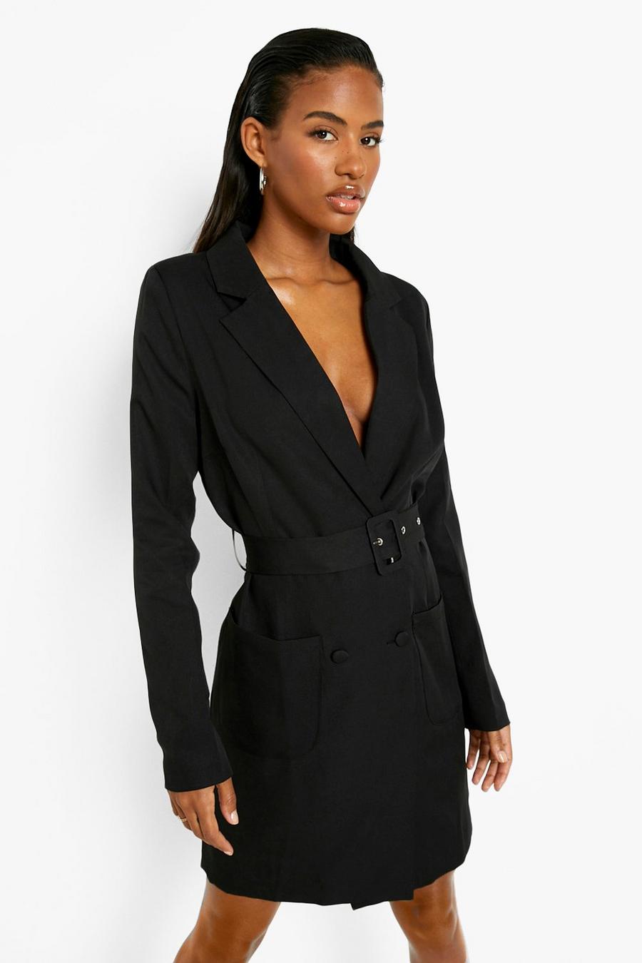 Black Belted Double Breasted Blazer Dress image number 1