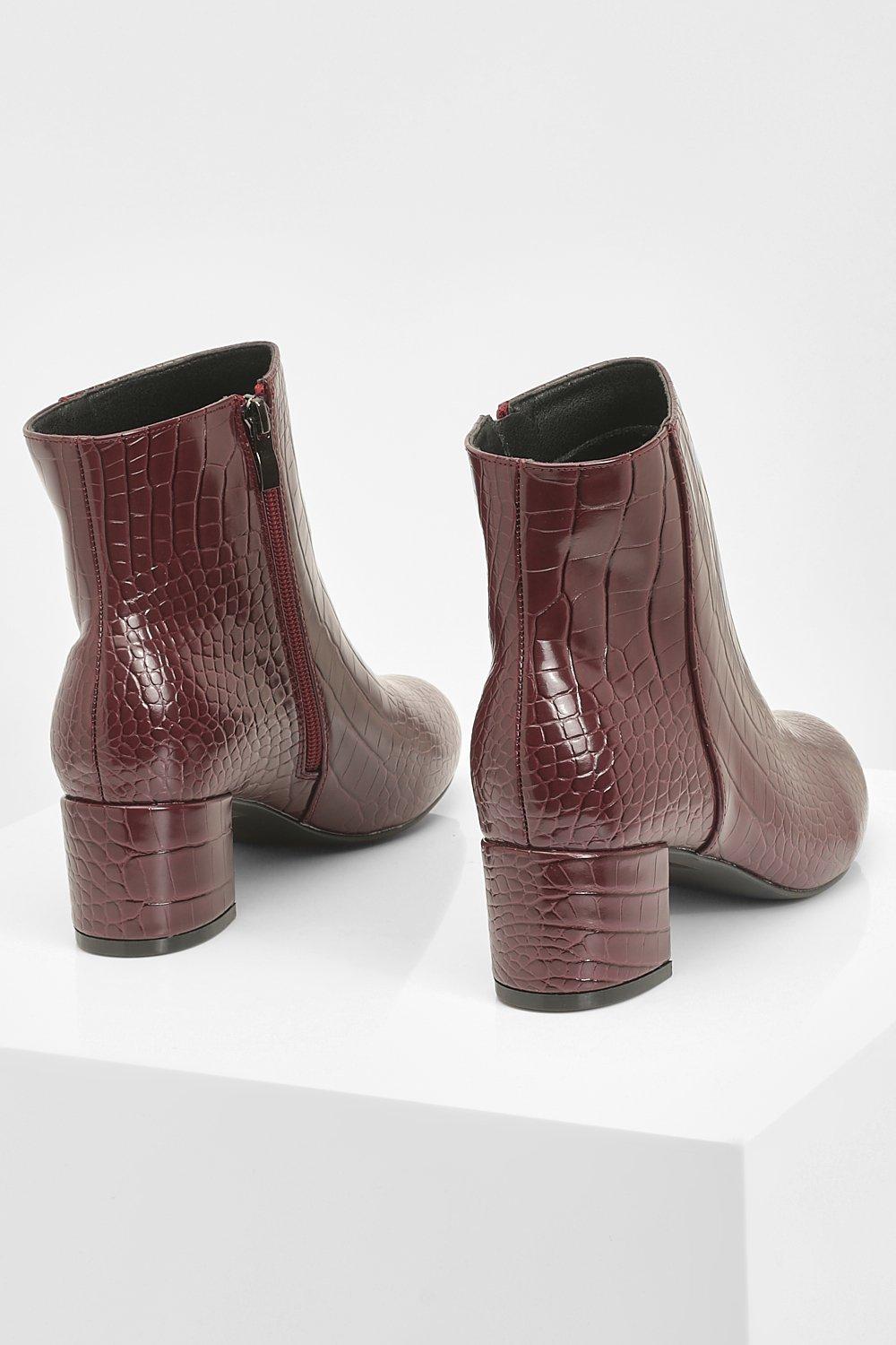 Burgundy croc best sale ankle boots