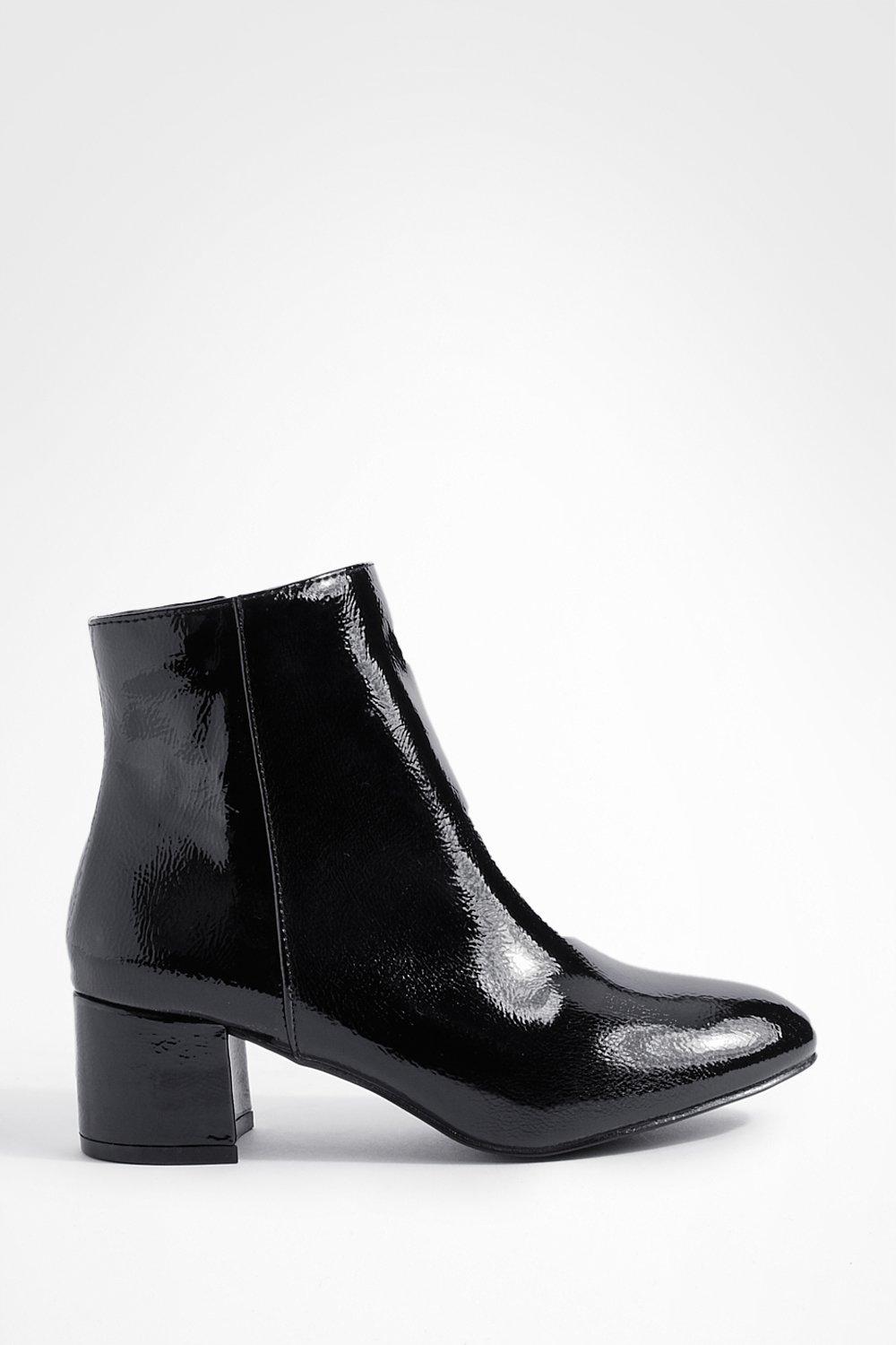 Low Block Heel Patent Booties