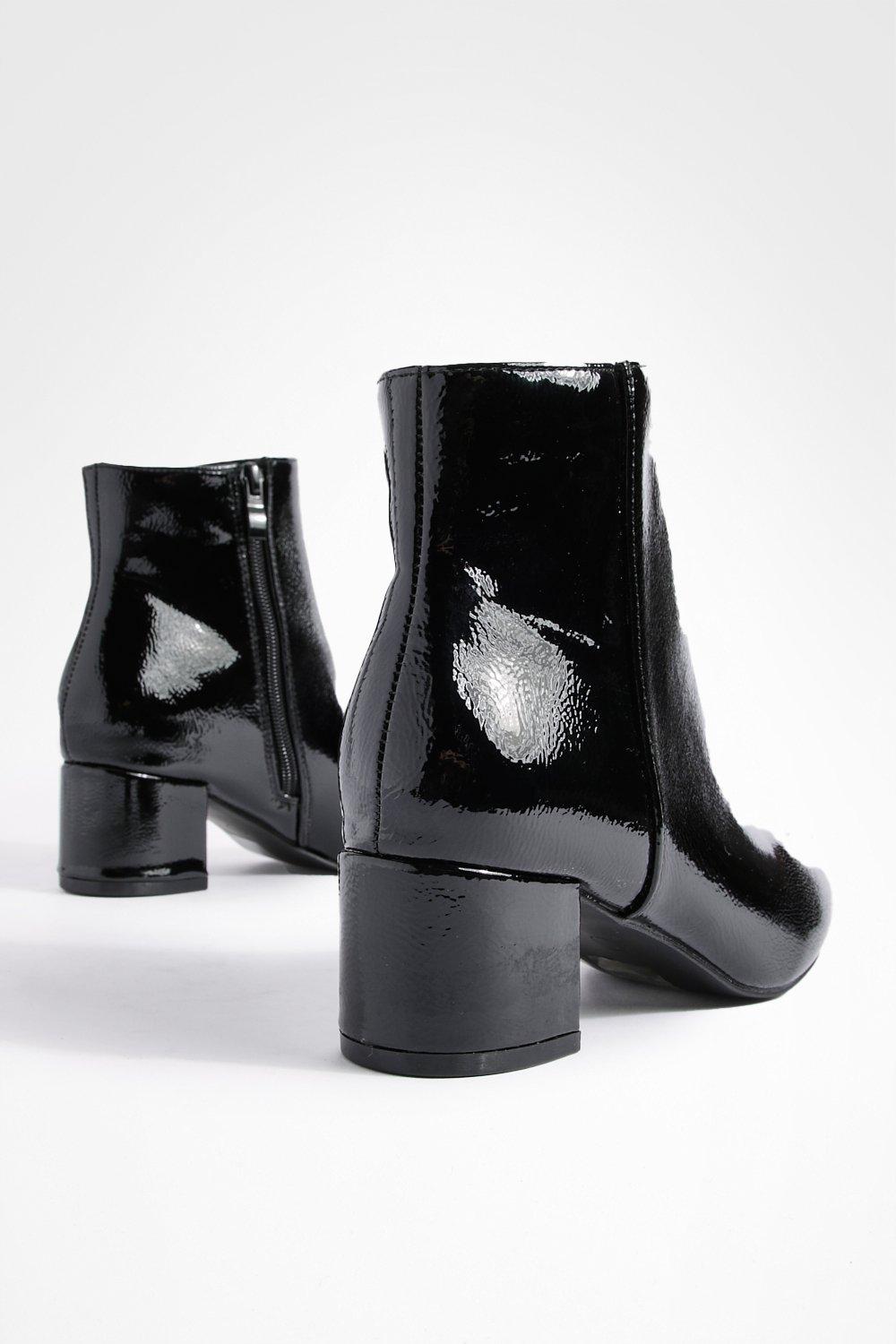 Black patent low 2024 heel ankle boots