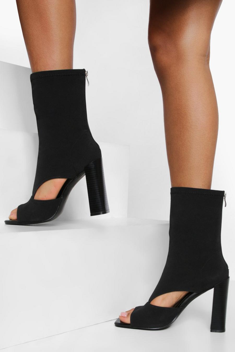 Black Cut Out Peep Shoe Boots image number 1