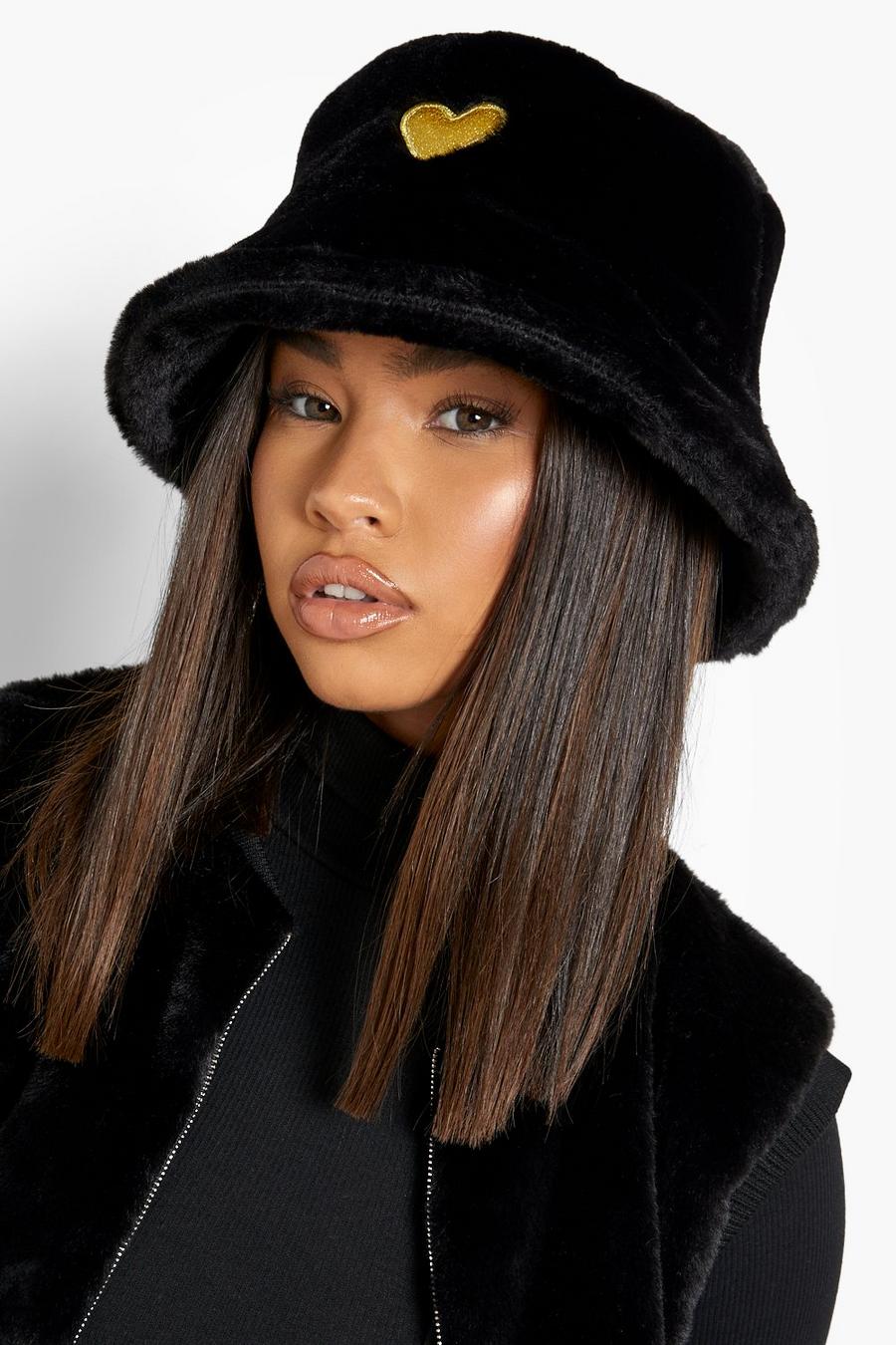 Fluffy Bucket Hat With Heart Detail | Boohoo UK