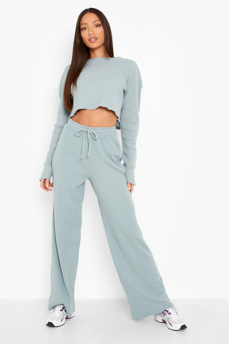 Light grey Tall Waffle Knit Loungewear Set image number 1