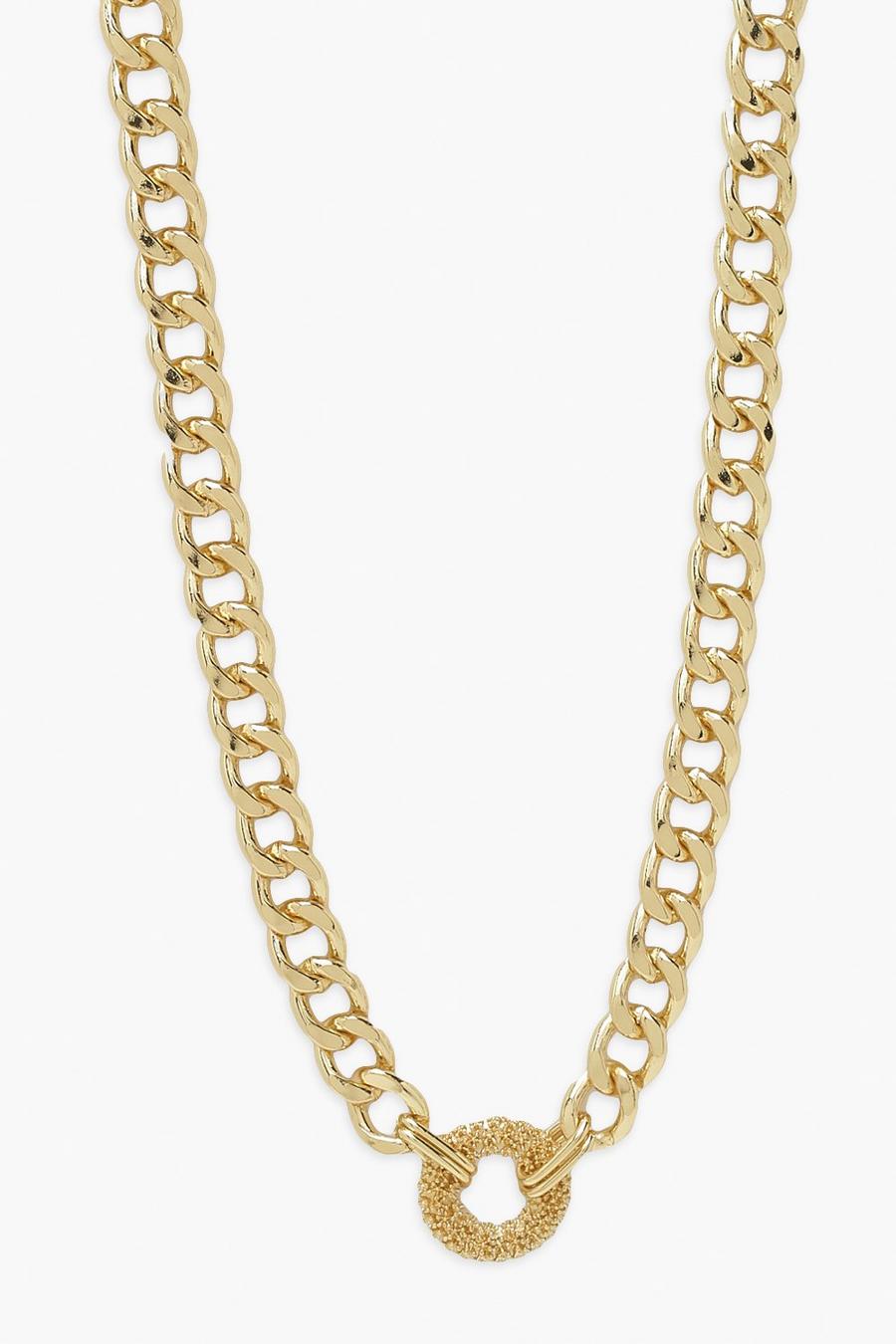 זהב metallic שרשרת צ'וקר עם תליון טבעת בעלת טקסטורה image number 1