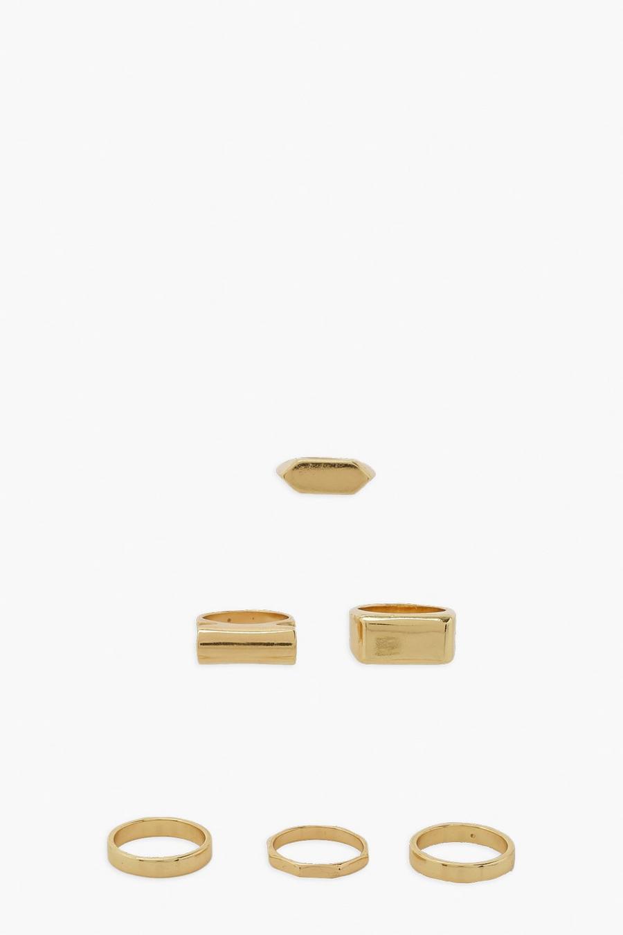 Gold Chunky Edged Ring Pack image number 1