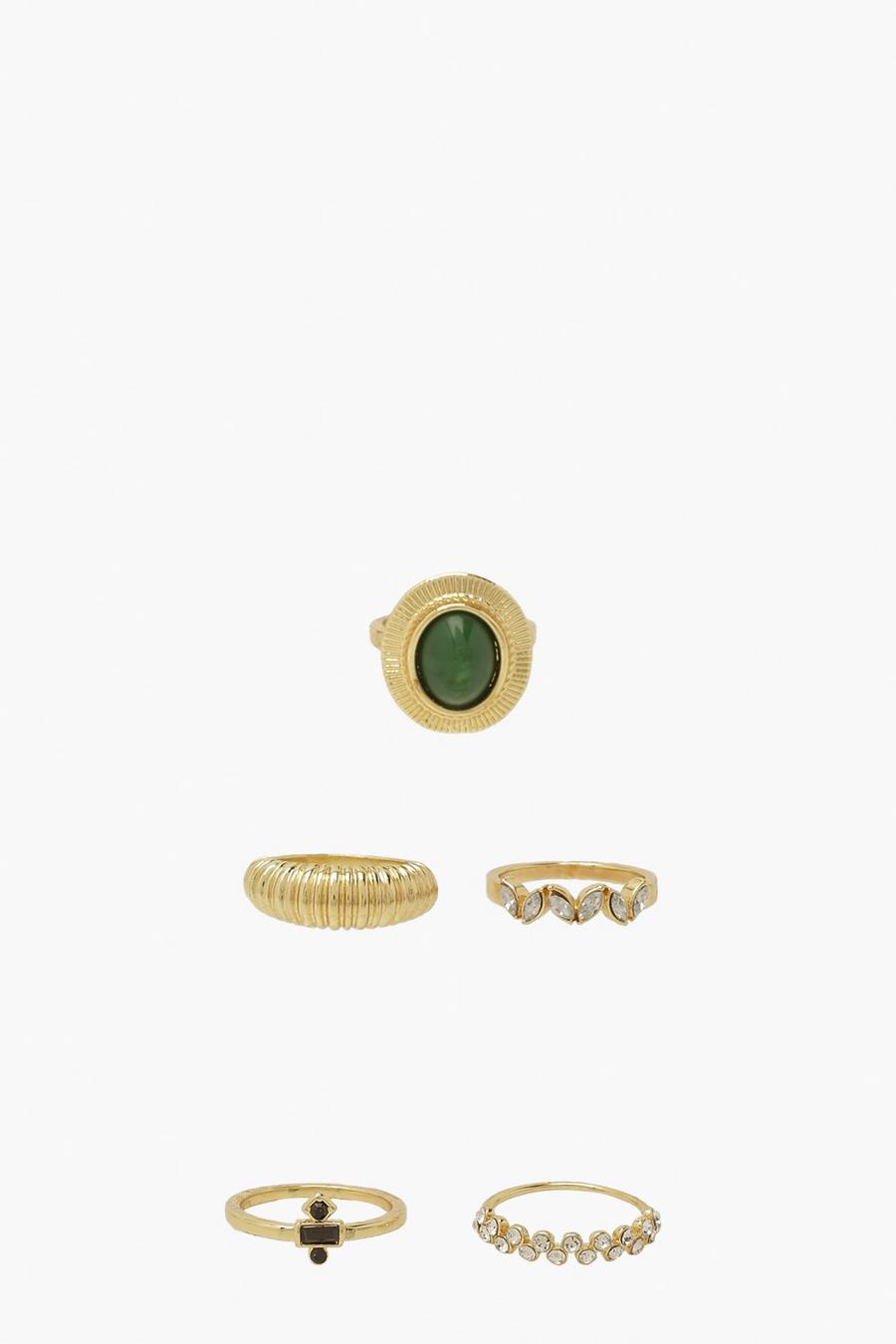 Gold Ringar med gröna smyckestenar image number 1