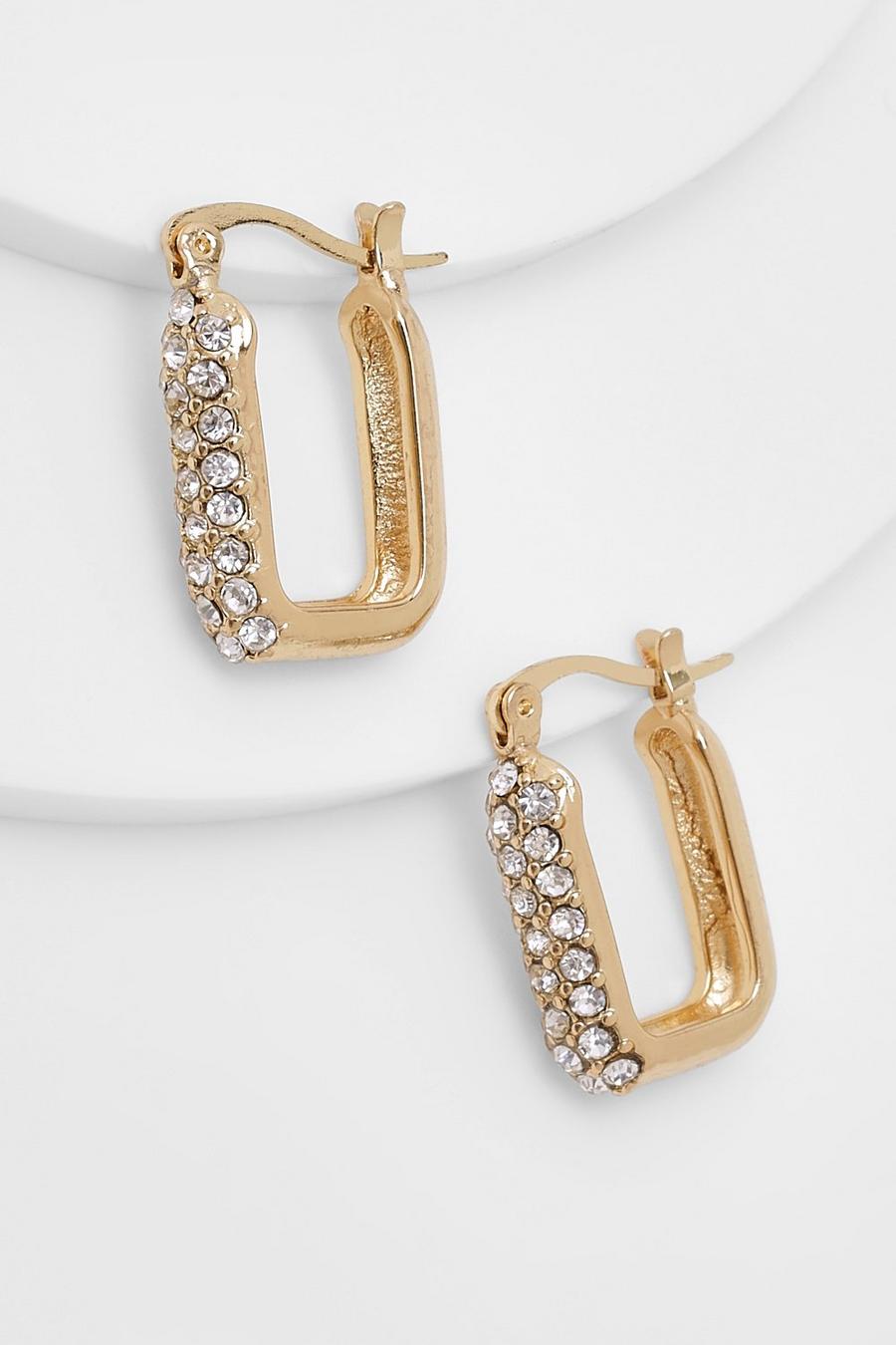 Gold Rhinestone Integral Hoop Earrings image number 1