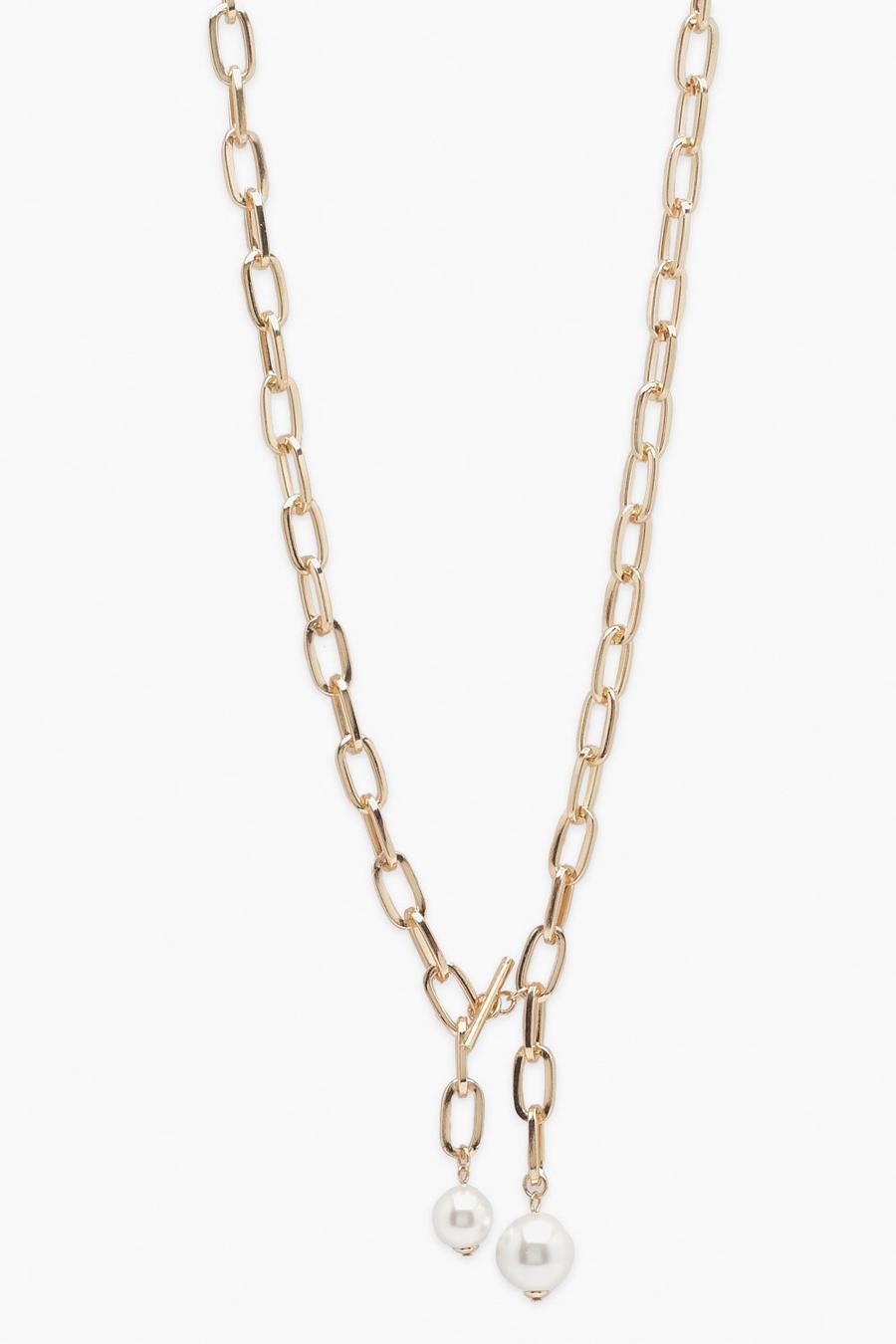 Gold Pearl Drop Choker Chain Necklace image number 1