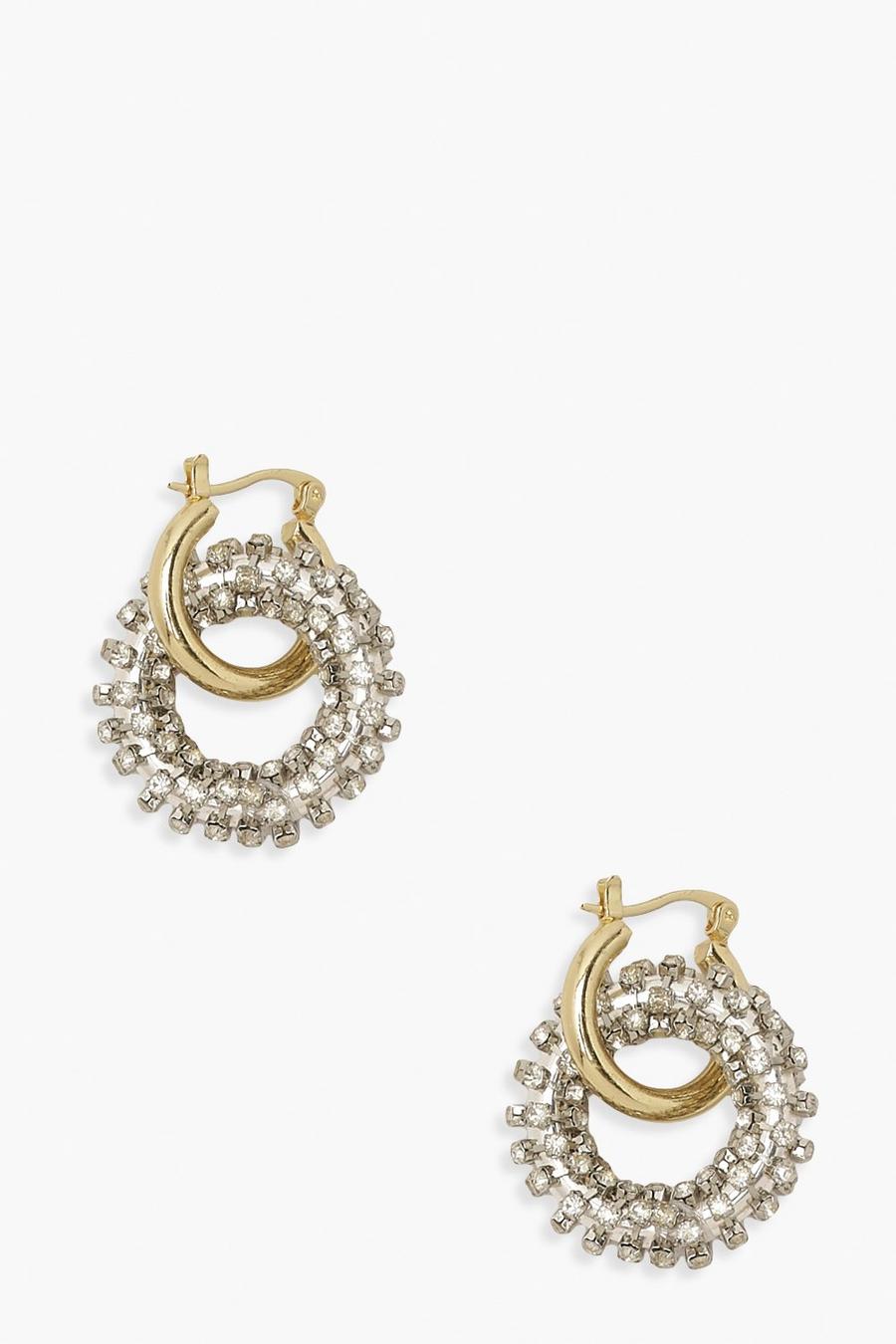 Gold Diamante Lock Loop Earrings image number 1