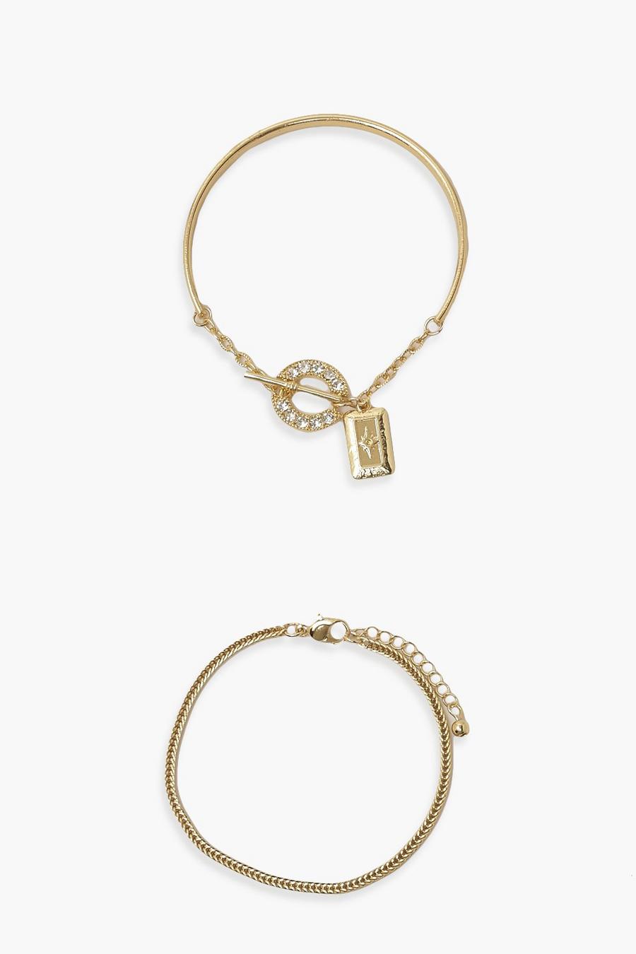 Gold Diamante Tag Toggle Bracelet Pack image number 1