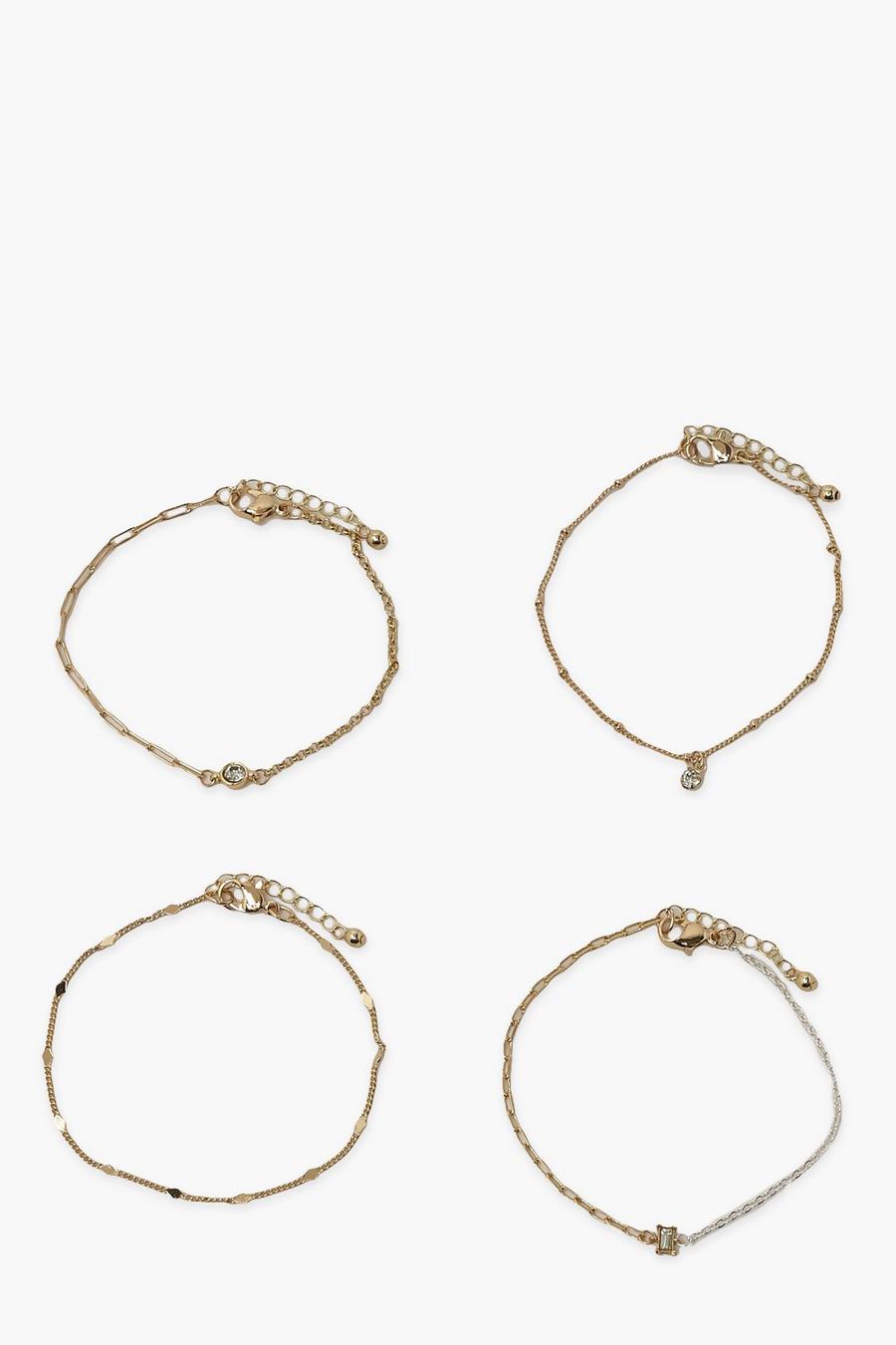 Gold Diamante Mini Chain Bracelet Multi Pack image number 1