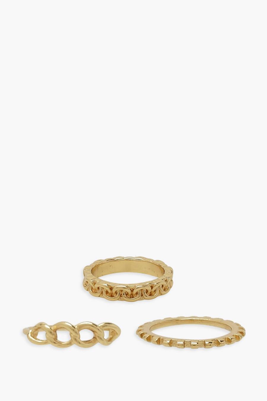 Pack de anillos con detalle de cadena, Gold image number 1