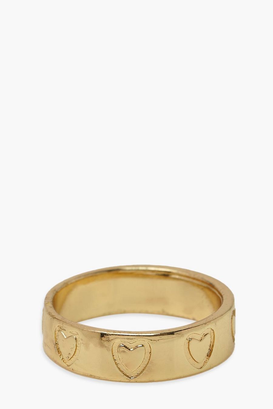 Gold Engraved Heart Simple Ring image number 1