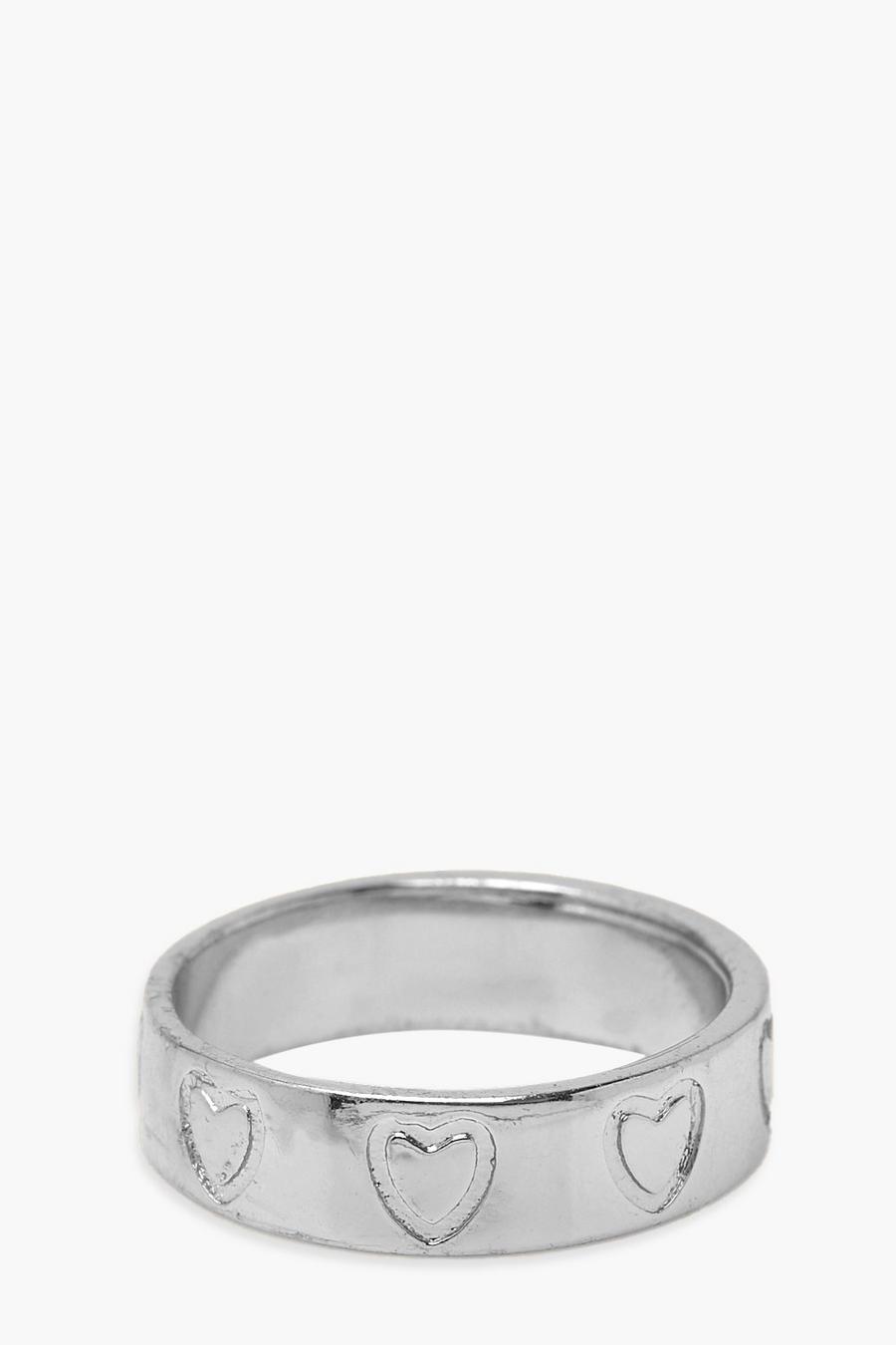 Silver Engraved Heart Simple Ring