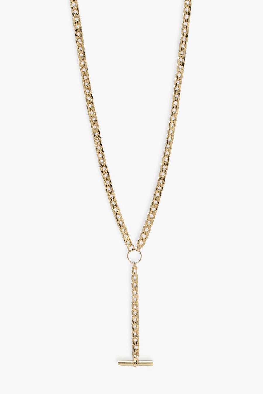 Gold Choker Drop T Bar Necklace image number 1