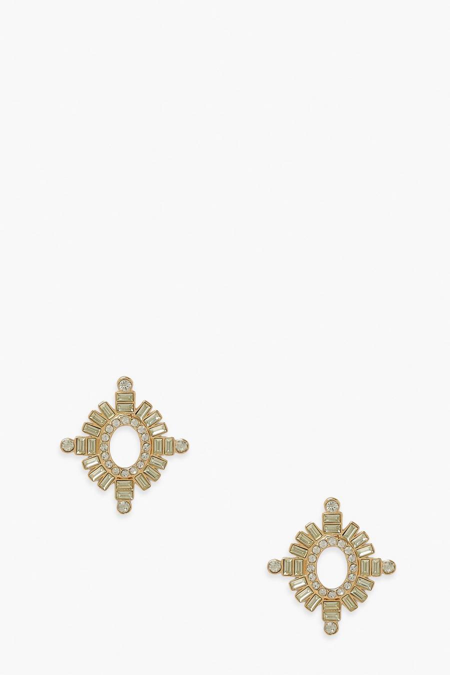 Gold Statement Diamante Stud Earrings image number 1