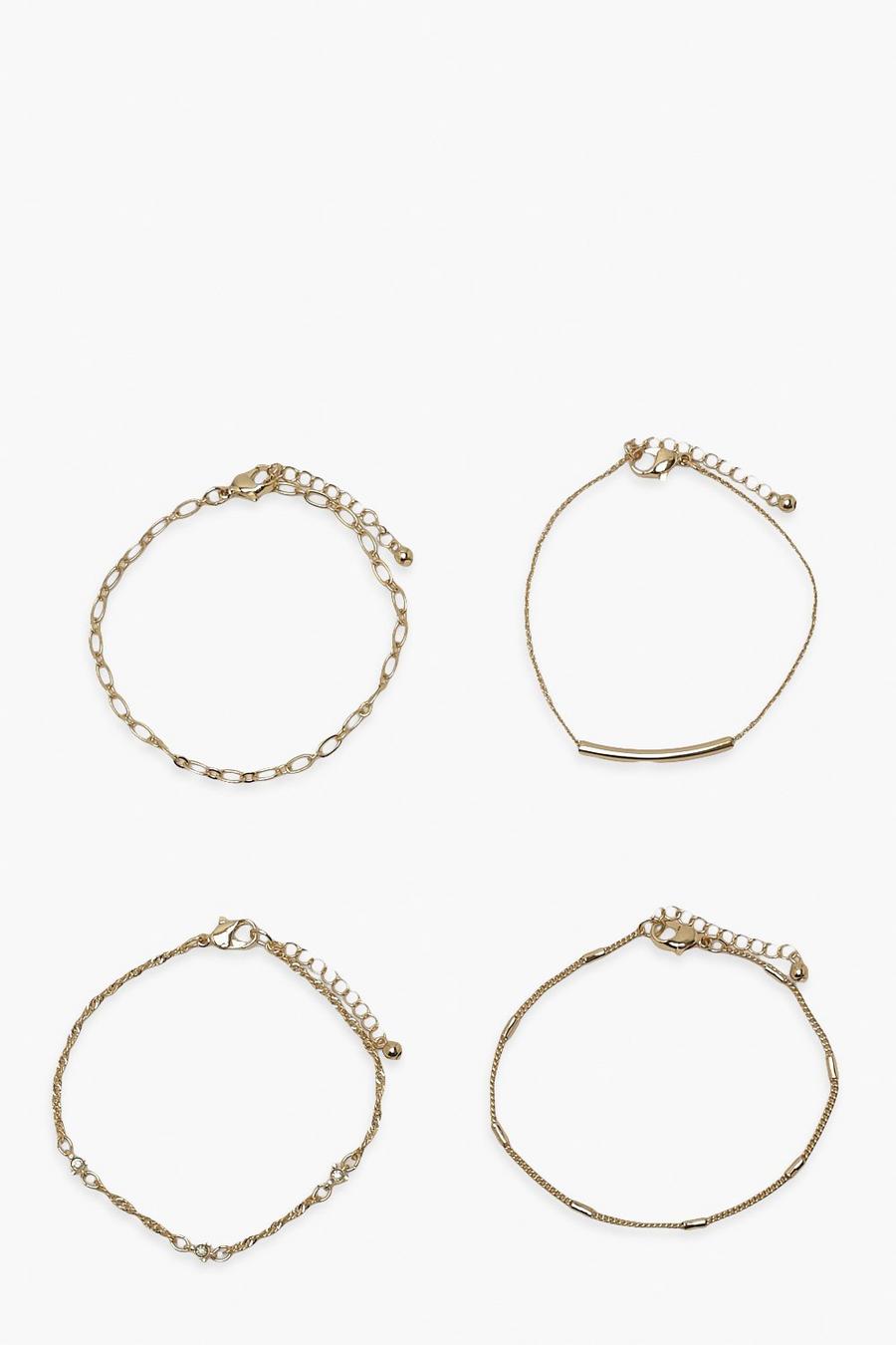 Gold Diamante Charm Mini Chain Bracelet Multi Pack image number 1