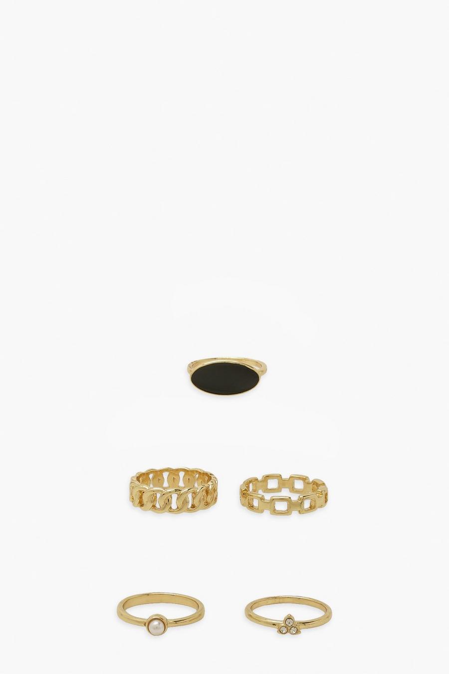 Pack de anillos con esmalte negro, Gold image number 1