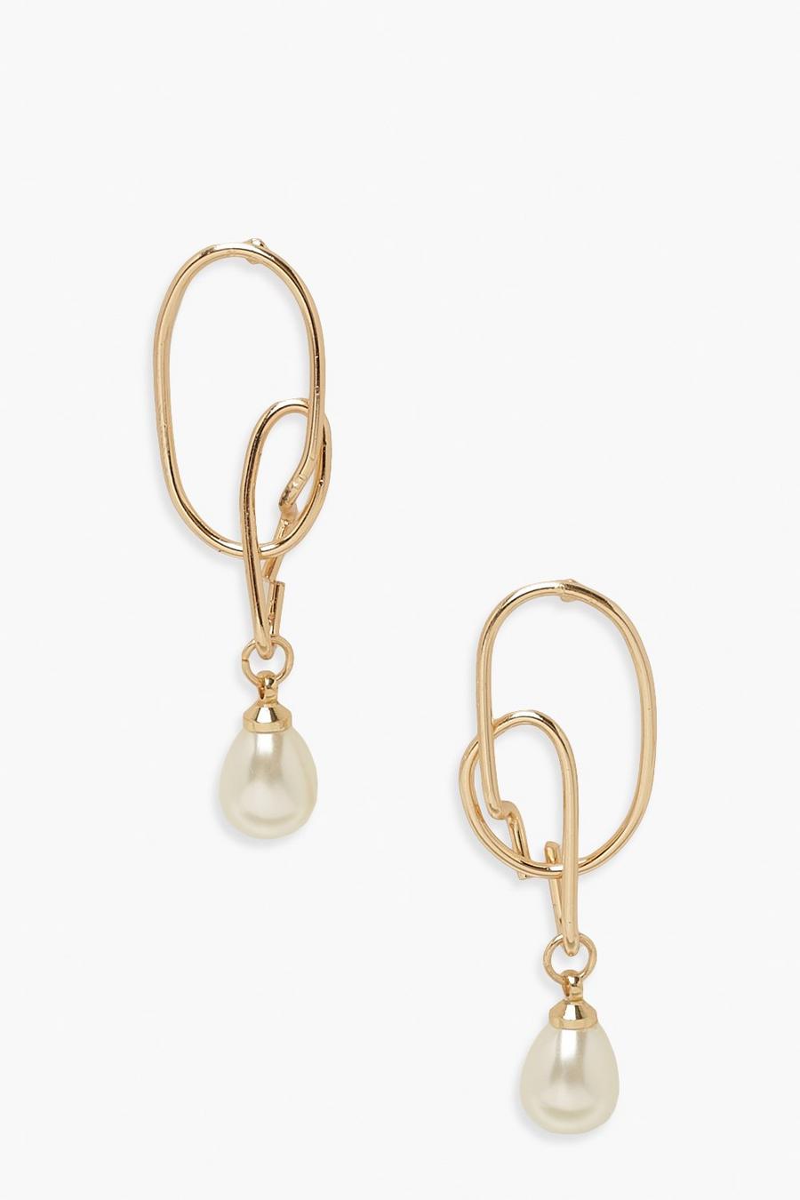 Gold metallic Twist Detail Hoop Drop Earrings