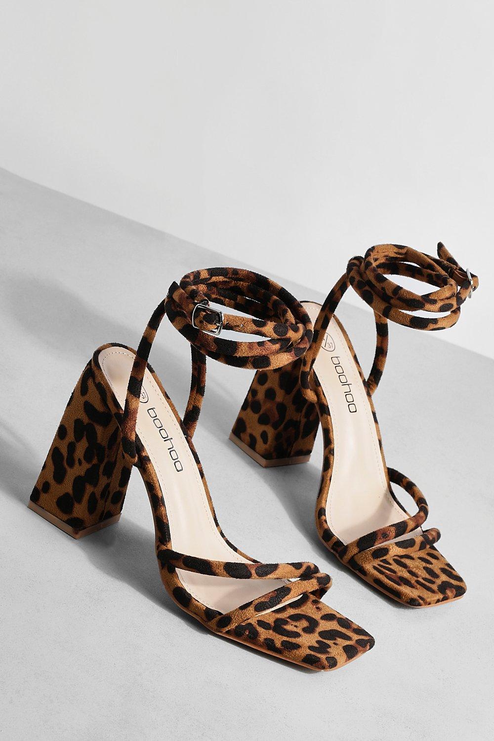 Wide Width Leopard Block Heel Strappy Heels