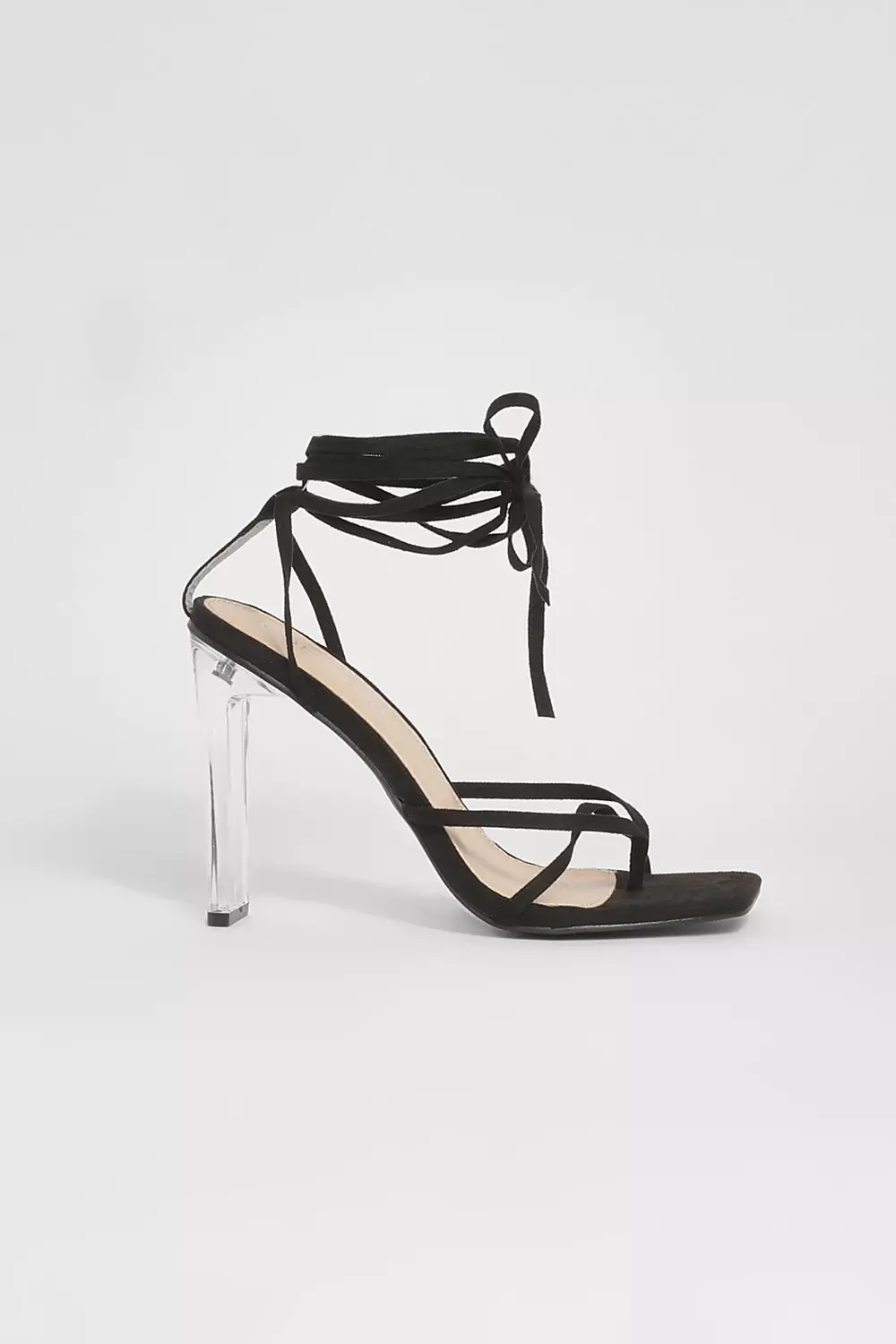 Clear black strappy online heels