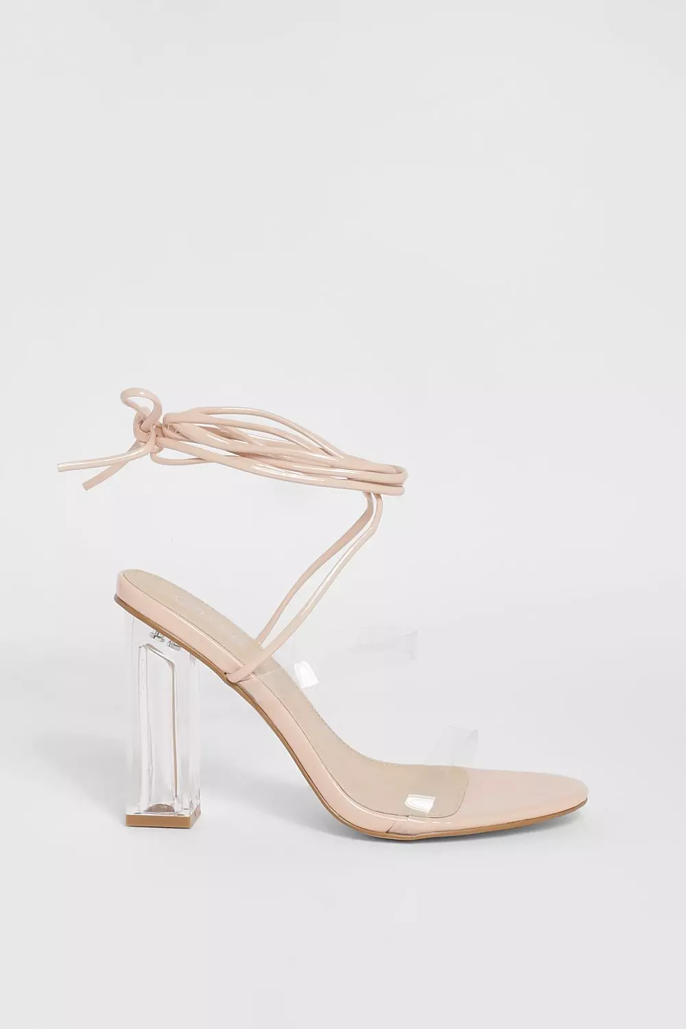 Nude heels with clear sales straps